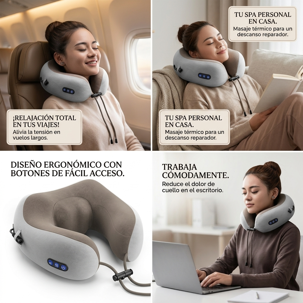 Cojín Cuello Masajeador Eléctrico - Almohada Cervical Recargable Antiestrés